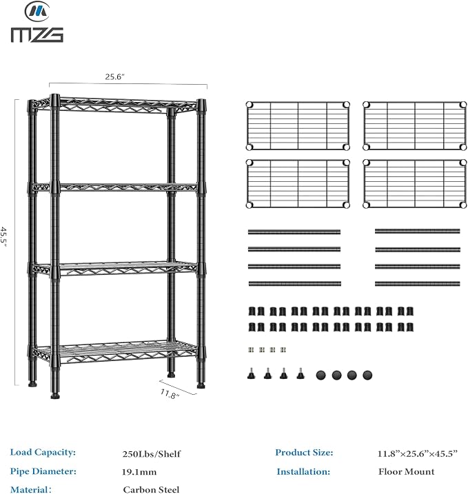 M MZG 1000 lbs 4 Tier Shelf Metal Storage Shelves Wire Rack Closet Organizers - Image 3