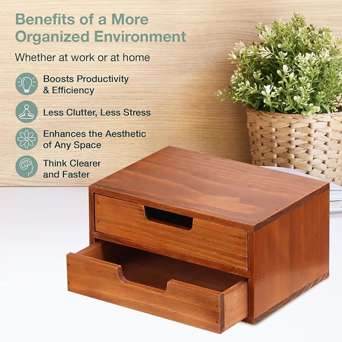 Double Drawer Desktop Storage Organizer in a Modern Wood Design 2-Drawer - Image 5