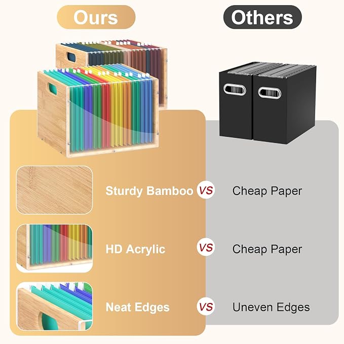 Sbanmao 2 Pack Hanging File Organizer, Bamboo Filing Box File Crate Storage - Image 3