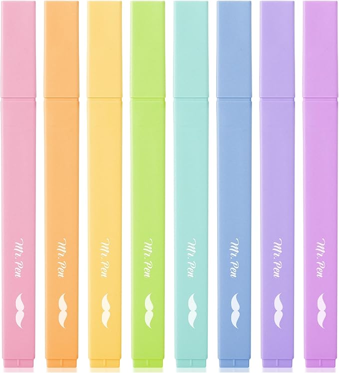 Mr. Pen- Aesthetic Highlighters No Bleed, 8 Pack, Pastel Candy Colors by MrPen