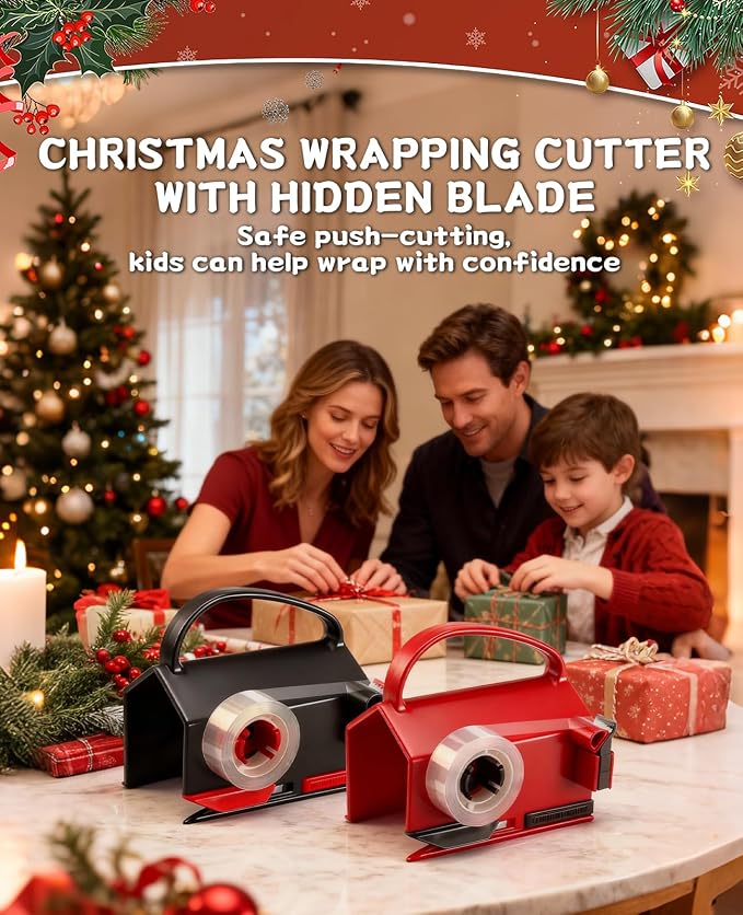 2 Pack Wrapping Paper Cutter & Tape Dispenser Dual Use, Gift Wrap Cutter Tool - Image 9