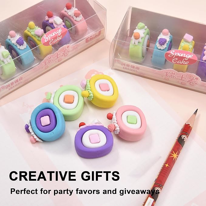15Pcs Cute Food Shape Erasers for Kids, Fun Cake Dessert Pencil Erasers for School Classroom Supplies Birthday Party Favors-DeskLoop Office