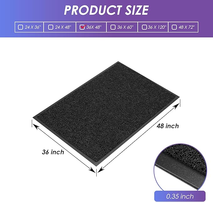 Kuyal Door Mat, 3'x4' Indoor Outdoor Entrance Mat to Trap Dirt and Moisture, Non Slip Waterproof Outdoor Mats, Commercial Floor Inside Outside Entrance, Heavy Duty Durable Welcome Mats, Black-DeskLoop Office
