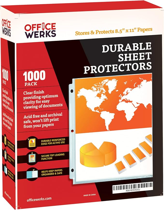 Office Werks 1000 Bulk Sheet Protectors, 8.5 X 11 Inch Clear Page by Office+Werks
