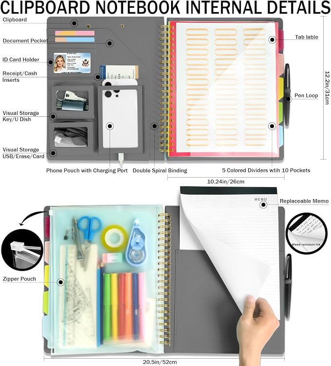 Grey Foldable Spiral Clipboard Folio - Image 2