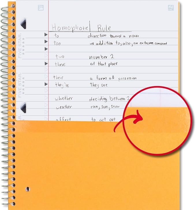 Five Star Spiral Notebook + Study App, 5 Subject, Wide Ruled Paper, Fights Ink - Image 4