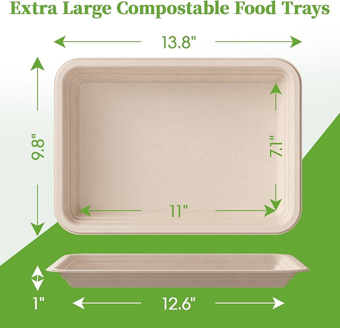 ECOLipak 50 Pack 14 Inch Disposable Food Crawfish Trays, Compostable Large - Image 3
