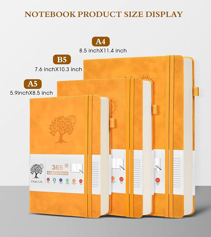 PERCUN A4 Lined Journal Notebook，365 Page Large Leather Journals - Image 2