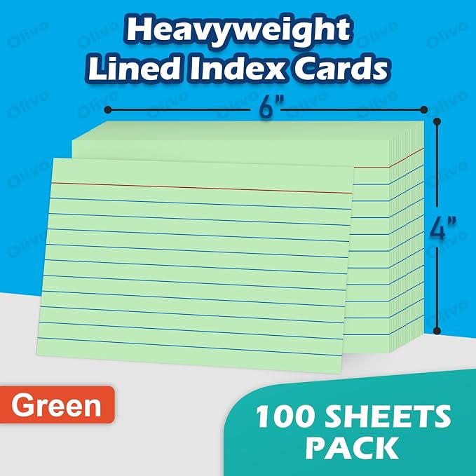 Green Index Cards 4x6 Lined Ruled Flash Note Cards 100 Count, 220 GSM Heavy - Image 2