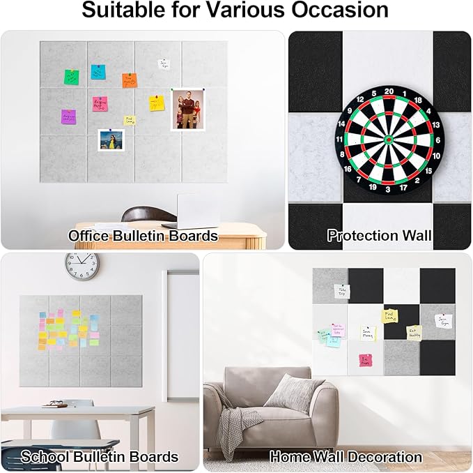 Large Cork Board for Walls 47" x 35" 12 Pack Black Bulletin Boards Felt Wall Tiles with Safe Removable Adhesive Corkboards for Office Home,White-DeskLoop Office