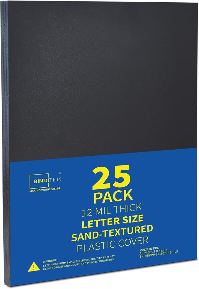 Binditek 25 Pack 12 Mil Sand-Textured Polycover, Midweight Binding Front and by Binditek
