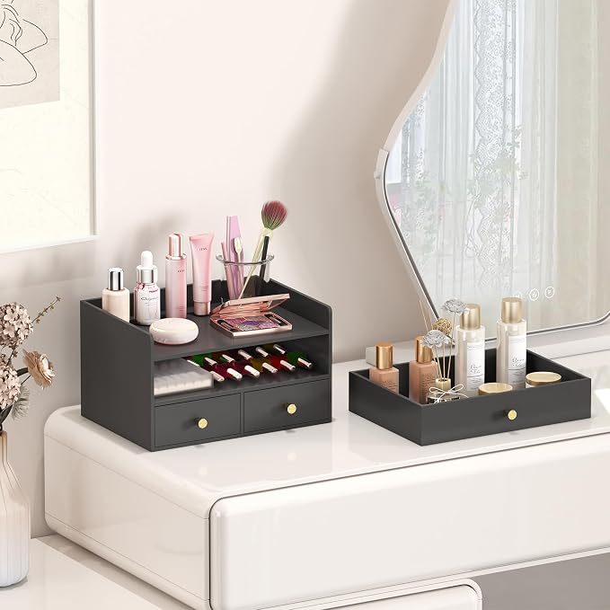 Bamboo Desk Organizer with Drawers Wooden Desktop Storage Drawers - Image 6