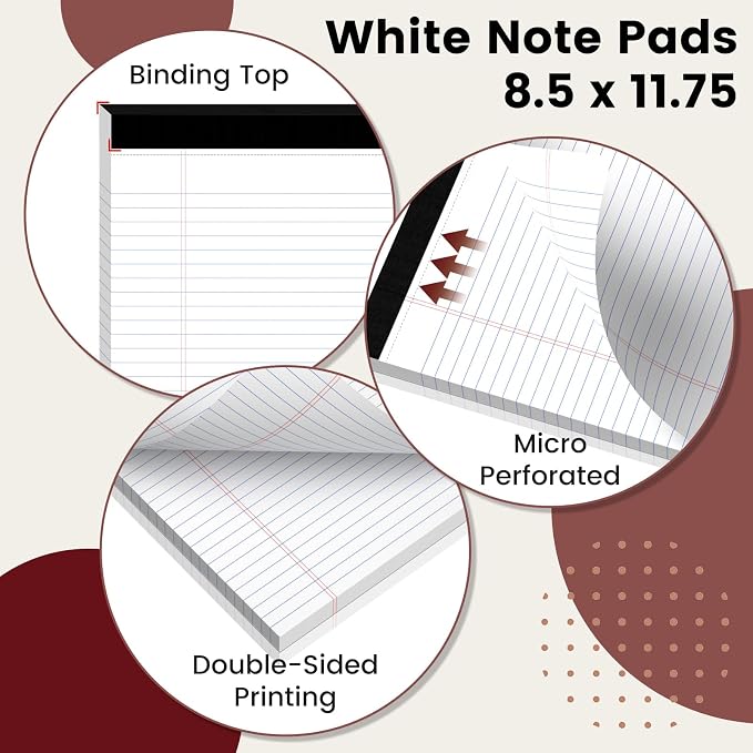 Legal Pads 8.5 x 11 Notepad, 4 Pack White Note Pads, College Ruled Notepads 8.5 - Image 3