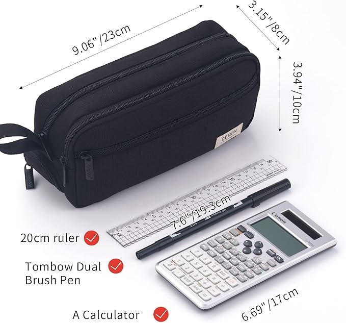HVOMO Large Pencil Case High Capacity Holder Box Storage bag Desk Organizer Marker Pouch Pen For Middle School Office College Adult Girl and Boy(Black)-DeskLoop Office
