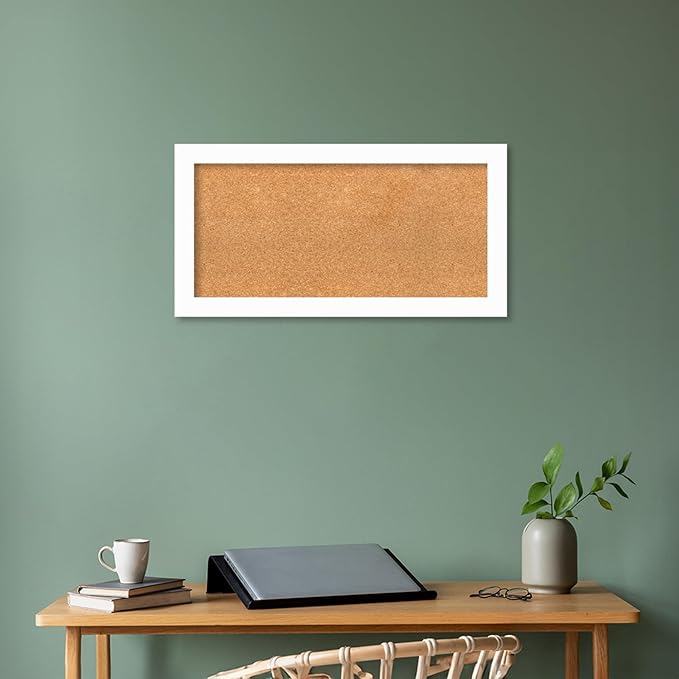 Amanti Art Natural Cork Board for Wall, 17x33 Vision Board with White Frame, Medium Corkboard Office Decor for Home Organization, Casual Corkboard Pinboard to Display Items for Home Organization in-DeskLoop Office