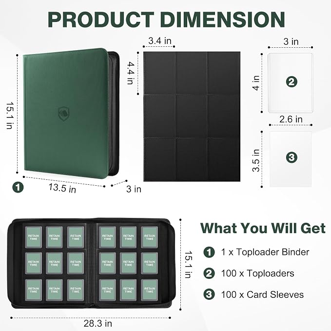 Toploader Binder, Holds 360 Toploaders, 100 Toploaders INCLUDED, 9-Pocket PU - Image 2