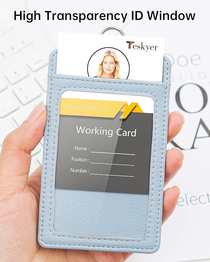 Teskyer Badge Holder with Lanyard, Leather ID Name Badge Card Holder with - Image 4