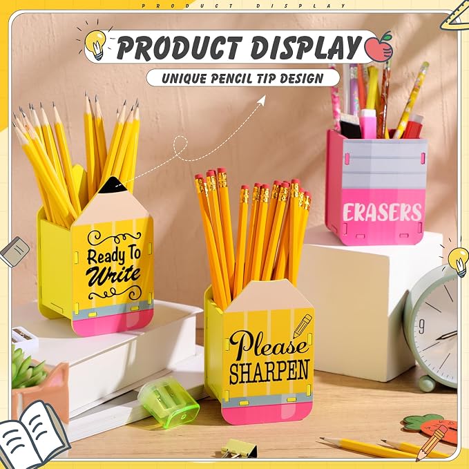 DoubleFill 3 Pcs Sharp and Dull Pencil Holder Eraser Buckets Wooden Shaped - Image 4