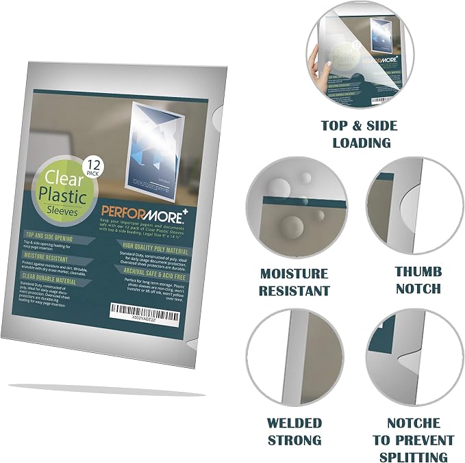 Performore 12 Pack of Clear Project Pocket Sleeves, Files and Papers - Image 4