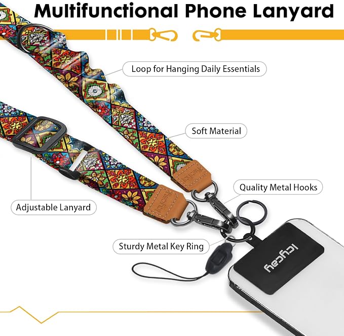 Icycay Phone Lanyard Crossbody, Boho Cell Phone Strap - Image 3
