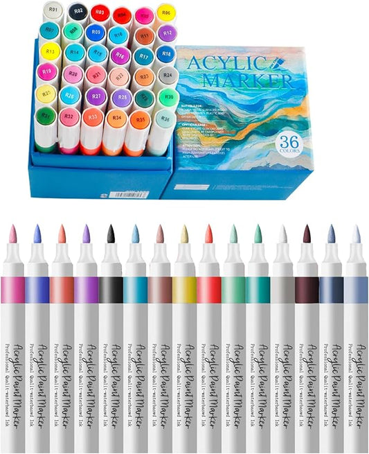 36 Colors Brush Markers Pens,Water-based Ink and Quick-Drying,Painting Supplies Perfect for Plastic Sheets Fabric Bags Ceramics Stone Pottery Wood and Handmade Crafts（36 Colors）-DeskLoop Office