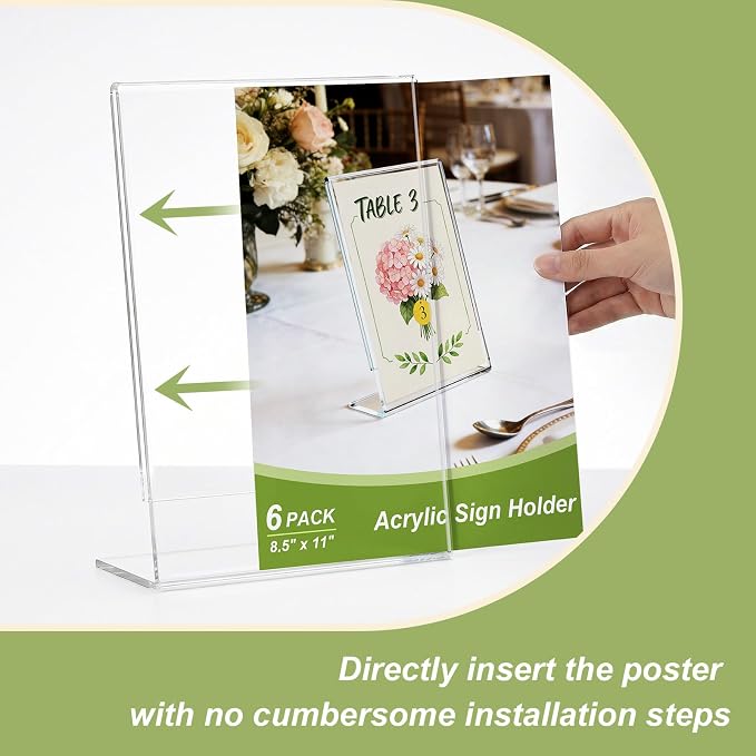 SVOPY 6 Pack Acrylic Sign Stand Holders, 8.5 x 11 Clear Plastic L Shape Table - Image 4