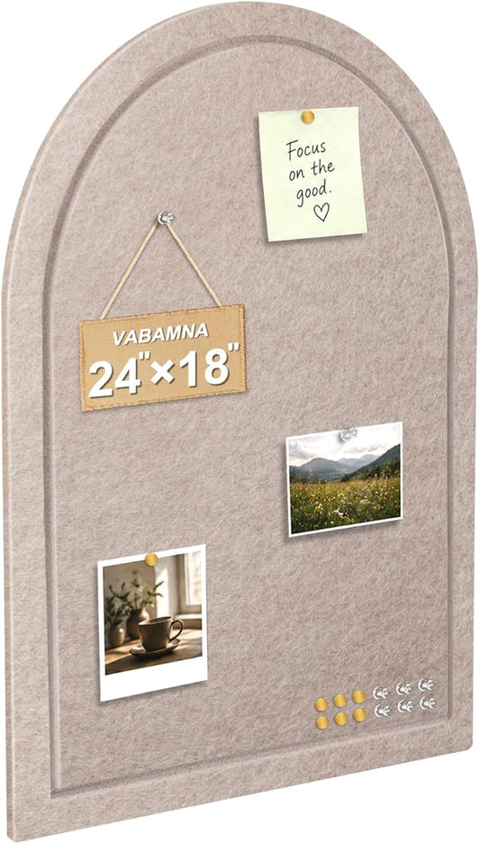 Arched Felt Bulletin Board, Sized 24" x 18" Cork Board Alternative Grooved Edge by VABAMNA