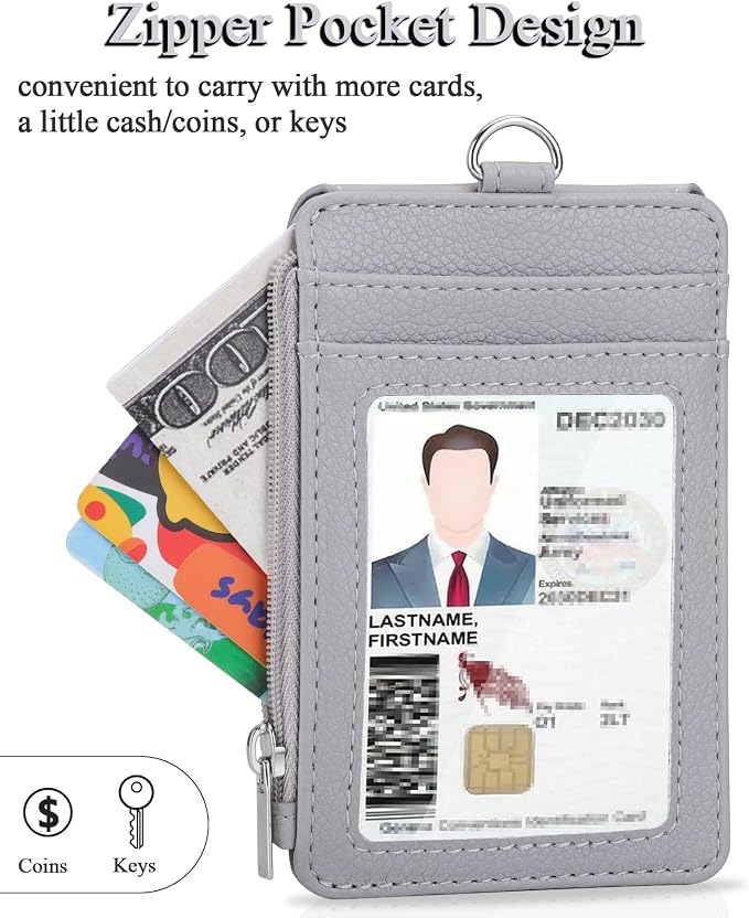Teskyer ID Badge Holder with Lanyard, Lanyard Wallet, Lychee Gray | 4-Card - Image 5