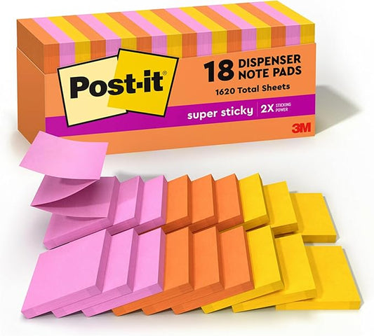 Post-it Super Sticky Notes, 3x3 in, 18 Pads, 2X The Sticking Power, Energy Boost Collection, Bright Colors, Recyclable (R330-18SSAUCP)-DeskLoop Office