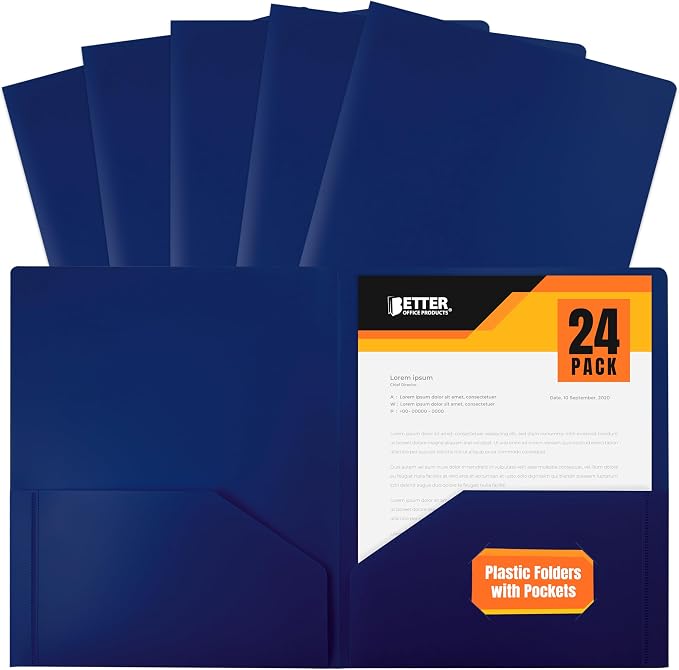 Better Office Products Heavyweight Plastic 2 Pocket Portfolio Folder, Letter by BetterOfficeProducts