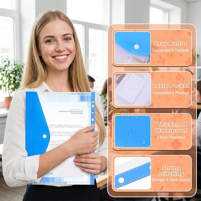12 Pack Colorful Binder Pocket Bulk, Plastic Envelopes Binder Folders - Image 3