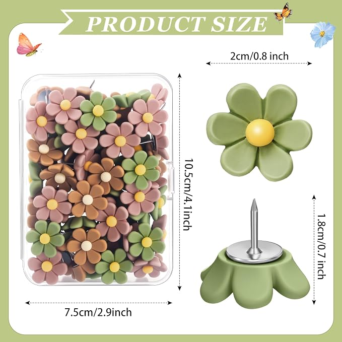 Sawysine 60 Pcs Cute Push Pins Decorative Push Pins Thumb Tacks Colorful Flower - Image 2