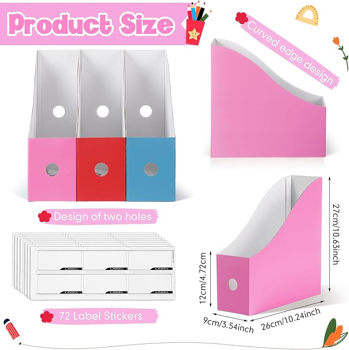 Colarr 12 Pack Cardboard Magazine Holders 12 Colors Magazine Storage Box - Image 2