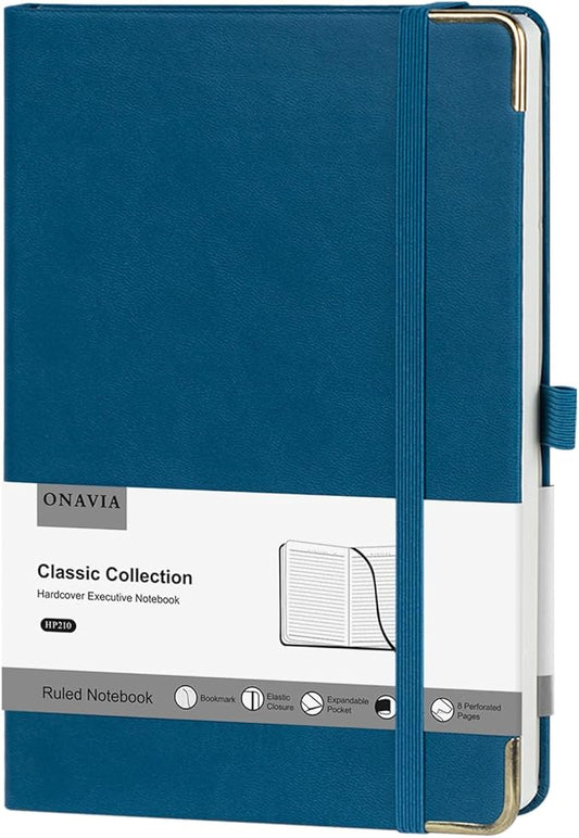 A5 Lined Journal Notebook - 100 GSM Thick Paper, Hardcover Journaling Notebook for Writing, Work, Travel, College Ruled Journal for Women Men, PU Leather Note Book, 5.5”x8.3”- Night Sky Blue-DeskLoop Office