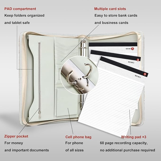 Leathario Portfolio Binder, Includes 5 Folder Index Dividers and 3 Notepads - Image 6