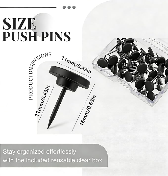 Black Heavy Duty Thumb Tacks, Push Pins - Image 2