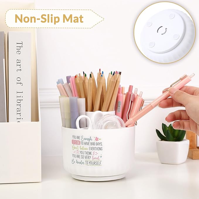 SKYDUE 360 Degree Rotating Desk Organizer, Dual-Purpose Pencil Pen Holder for Desk, Rotating Pencil Cup with Stickers, Office Supplies, Desk Decor for Office, School, Home-DeskLoop Office