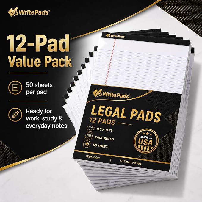 Legal Pads 8.5 x 11.75 Inch Wide Ruled Writing Pads, 12 Pack Note Pads - Image 7