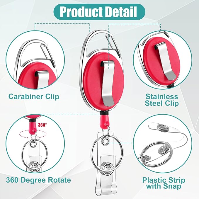 Honoson 30 Pcs Heavy Duty Retractable Badge Reels Batch ID Badge Holder - Image 3
