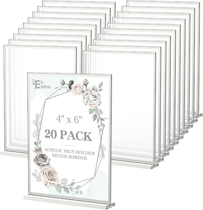 EHWINE Acrylic Sign Holder 4 x 6, 20 Pack Double-Sided Stand up Table Top Sign by EHWINE