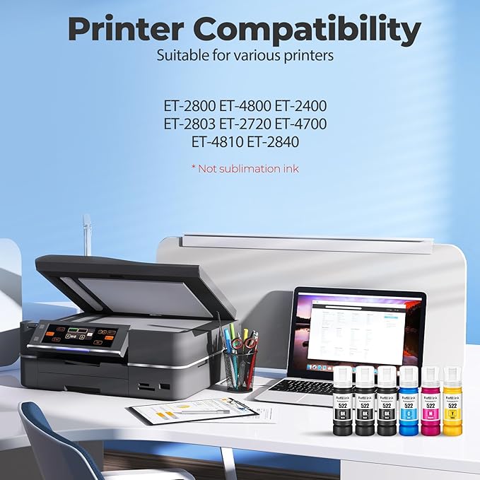 522 Ink Refill Bottles ET-2800 ET-4800 ET-2400 ET-2803 Replacement for Eco Tank 522 Ink Bottles Use for Eco Tank ET-2400 ET-2720 ET-2800 ET-2803 ET-2840 ET-4800 ET-4810 ET 2400 ET 2800 ET 4800 Printer-DeskLoop Office