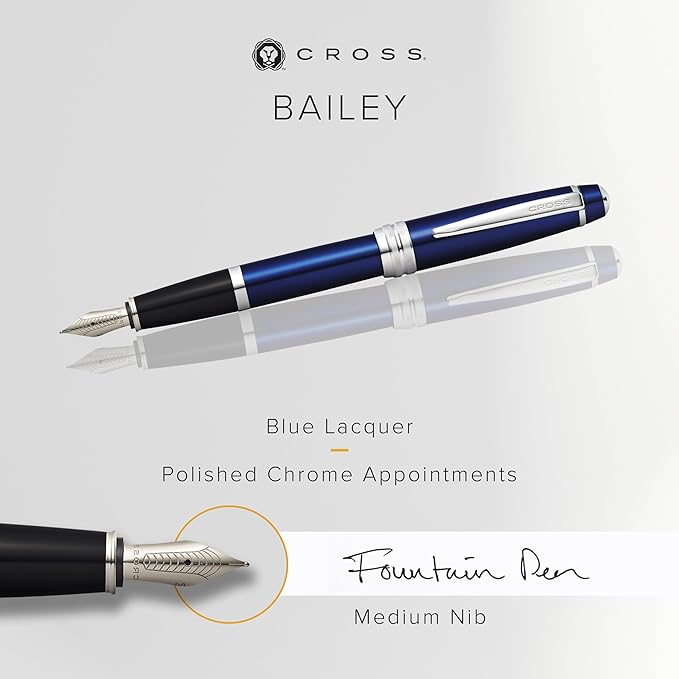 Cross Bailey Refillable Fountain Presented in a Premium Gift Box - Medium Point, Black Ink, Blue-DeskLoop Office