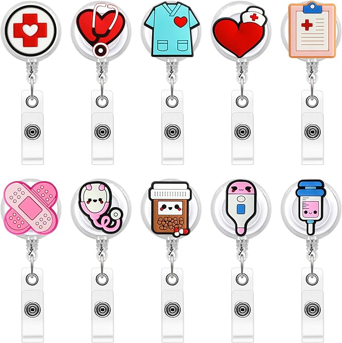10 Pack Nurse Badge Reel Holder Retractable Nursing ID Badge Reels Cute by YEALQUE