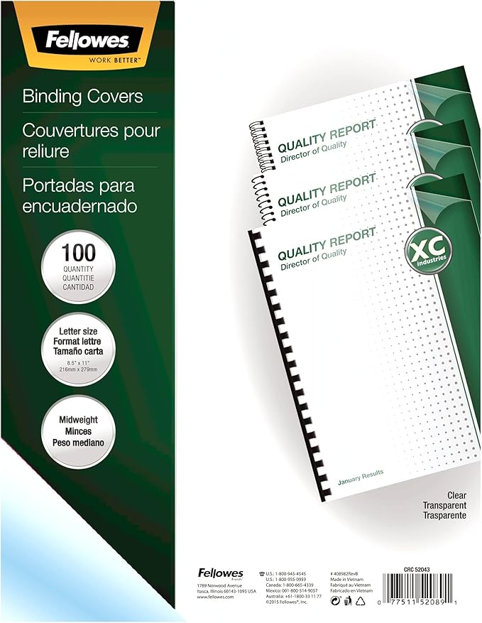 Fellowes 52089 Binding Presentation Covers, 8mil, Letter, 100 Pack, Clear-DeskLoop Office