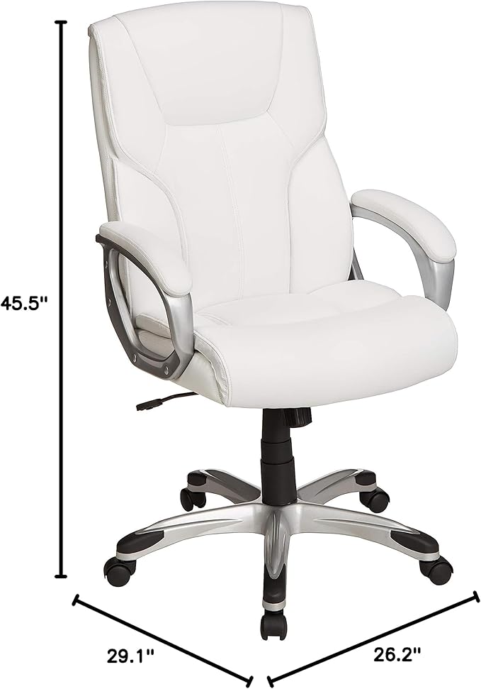 Amazon Basics Executive Home Office Desk Chair with Padded Armrests, Adjustable Height and Tilt, Rolling Swivel Chair, 275 Pound Capacity, White and Pewter-DeskLoop Office