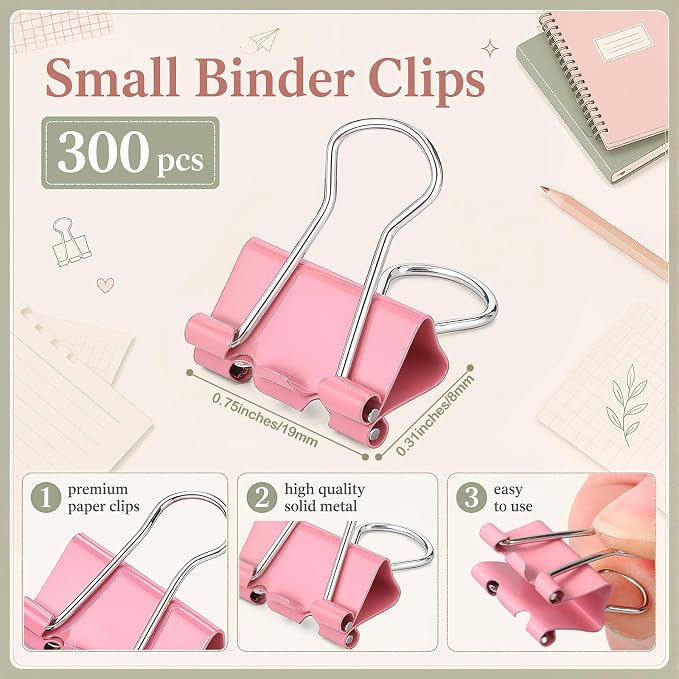 Yexiya 300 Pcs Small Binder Clips Sturdy 0.75 Inch Pink Paper Med Clips Office - Image 2