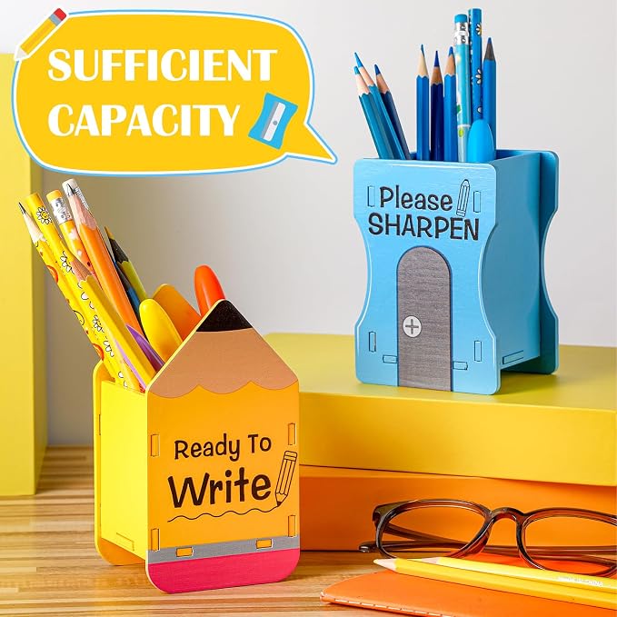 Sherr 2 Pcs Wood Pencil Holder Pencils and Sharpener Shaped Sharp and Dull Pen - Image 6