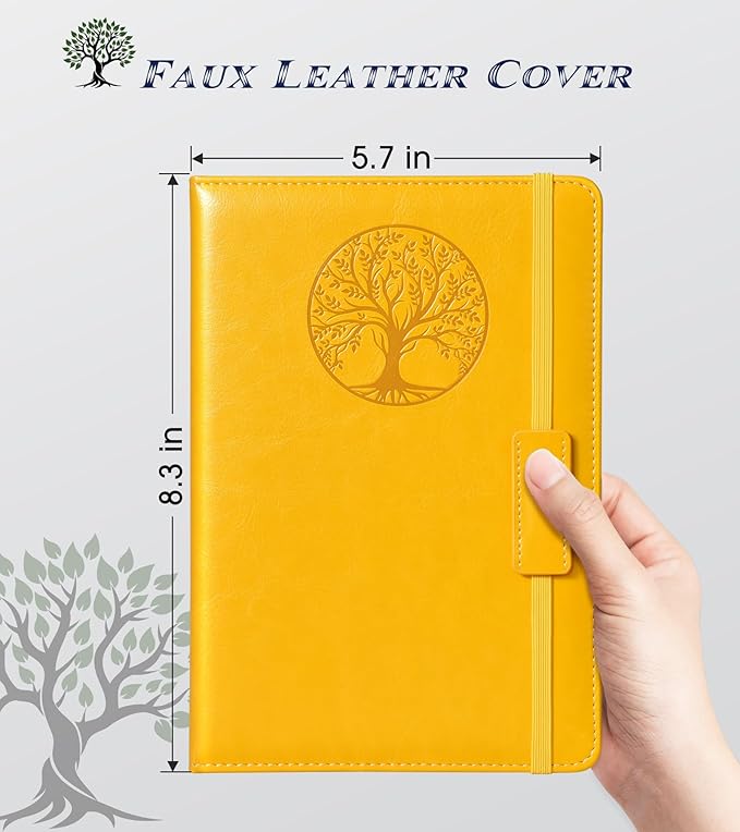 Lined Journal Notebook for Women Men,256 Pages A5 Hardcover Leather Journals for Writing,Travel,Business,Work & School,College Ruled Notebooks for Note Taking,Diary Notepad 5.7"×8.3" yellow-DeskLoop Office