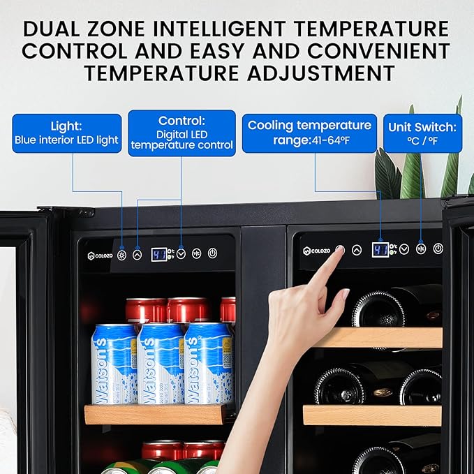 24 Inch Wine and Beverage Refrigerator Under Counter, Dual Zone Black Beverage Fridge with Glass Door&Lock,20 Bottles & 88 Cans Wine and Beverage Cooler, Freestanding Mini Fridge for Bedroom Home-DeskLoop Office