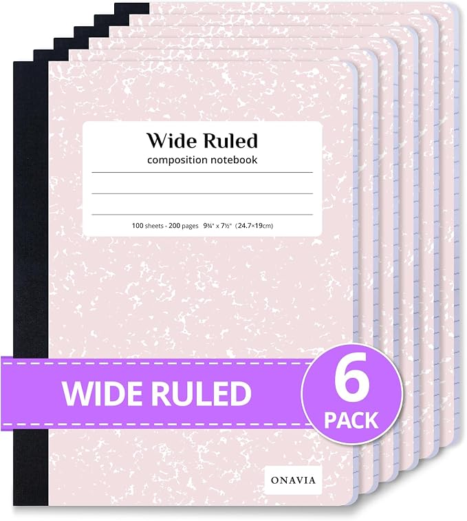 ONAVIA Composition Notebook Wide Ruled 6 Pack, 200 Pages, 9-3/4 x 7-1/2 by ONAVIA